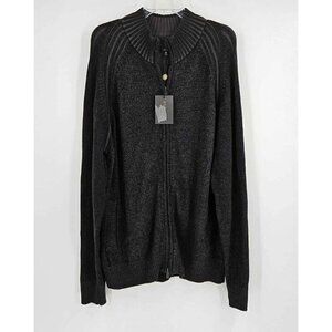 New F/X Fusion Full Zip Ribbed Collar Black Long Sleeve Sweater Pockets Sz XL